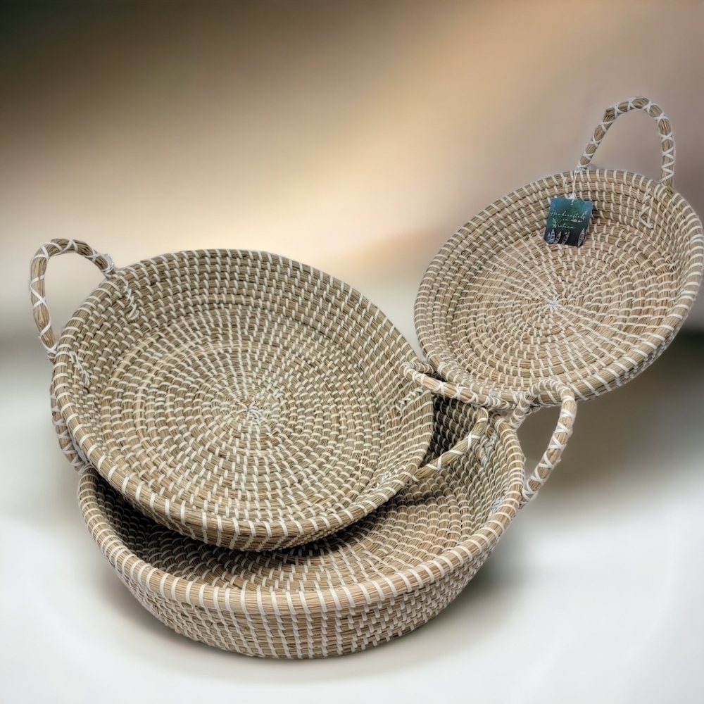 New Home Essentials Round Natural Seagrass Large Baskets - 3-Piece Set